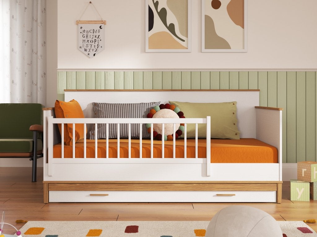 Etto kajuitbed/bedbank - 90x200 - Wit/eikenkleur, Niet ingevuld, Niet ingevuld, Niet ingevuld