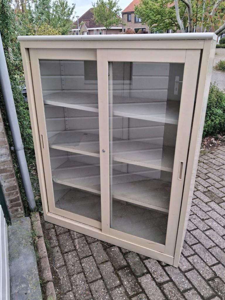 Stalen archief kast met glazen deuren, Ophalen, Gebruikt, 50 tot 100 cm, 150 tot 200 cm