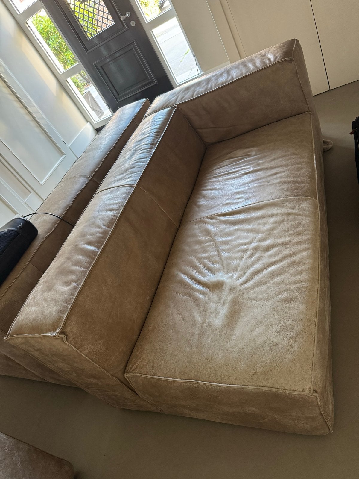 Afrikaanse lederen bankenset - hoekbank of loungebank, Ophalen, 250 tot 300 cm, Gebruikt, Hoekbank