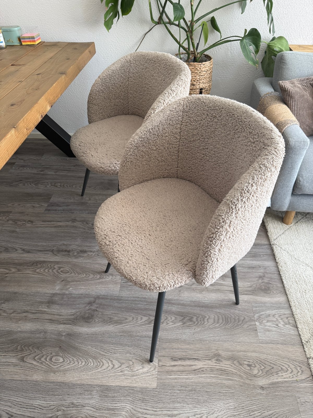 Søstrene Grene teddy stoelen - 3 stuks, Huis en Inrichting, Stoelen, Gebruikt, Twee, Stof, Overige kleuren, Ophalen