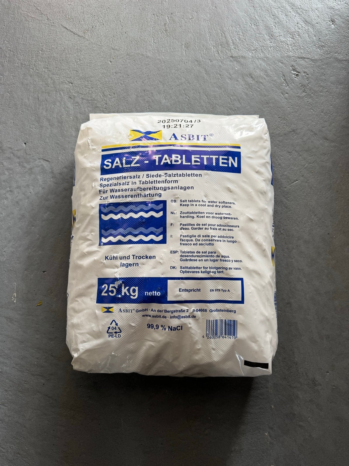 ASBIT Zouttabletten 25 kg voor waterontharding, Ophalen of Verzenden, Nieuw