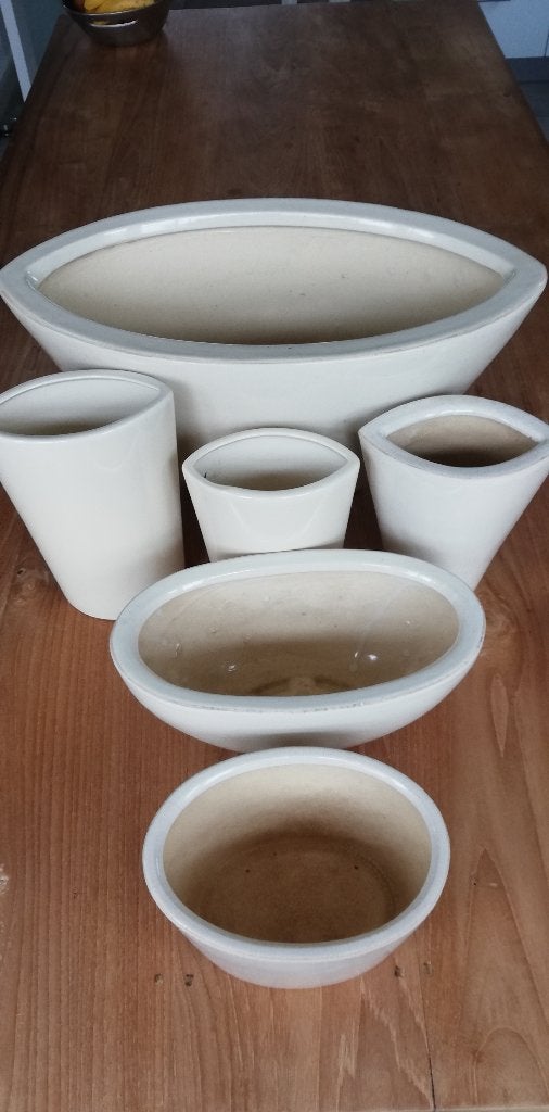 6 bloempotten wit / creme, Ophalen, Gebruikt, Binnen, Overige vormen