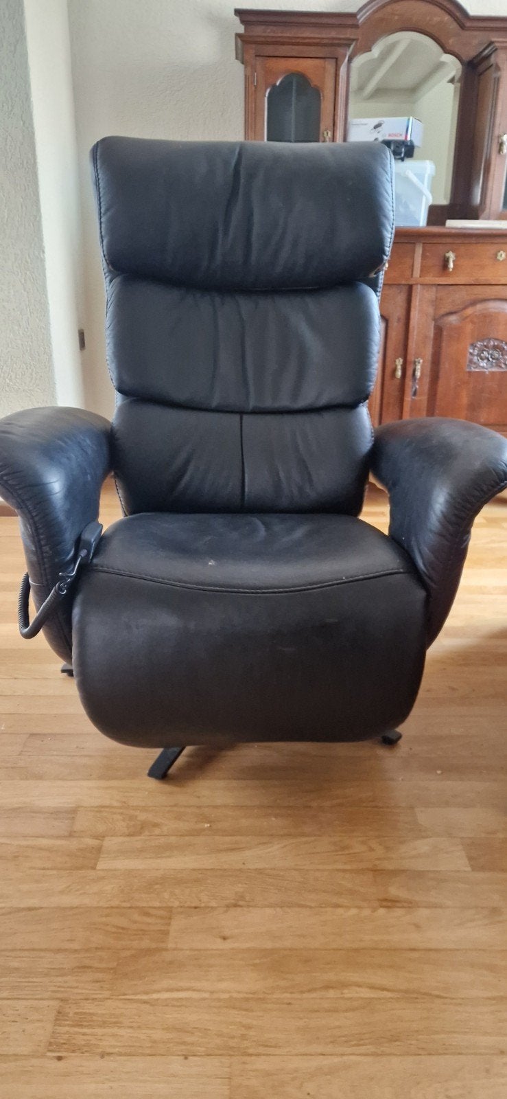 Leren Relaxfauteuil - Zwart, Zo Goed als Nieuw, Huis en Inrichting, Ophalen, Modern, Comfort, Zo goed als nieuw, 75 tot 100 cm