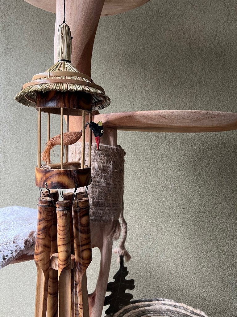 Bamboe windgong met vogel in hut uit bali indonesie, Tuin en Terras, Verburgt Vintage, Nieuw, Ophalen of Verzenden, https://verburgtvintage.nl/#contact