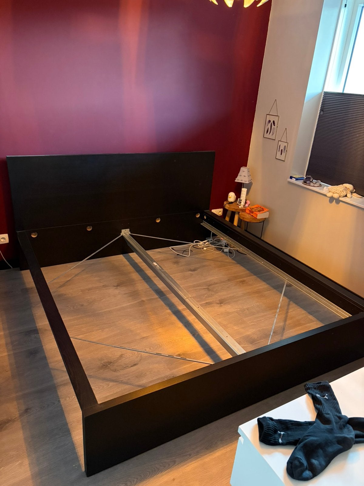 GRATIS Bedombouw Malm en 2x lattenbodem, Ophalen, Gebruikt, Zwart, Tweepersoons