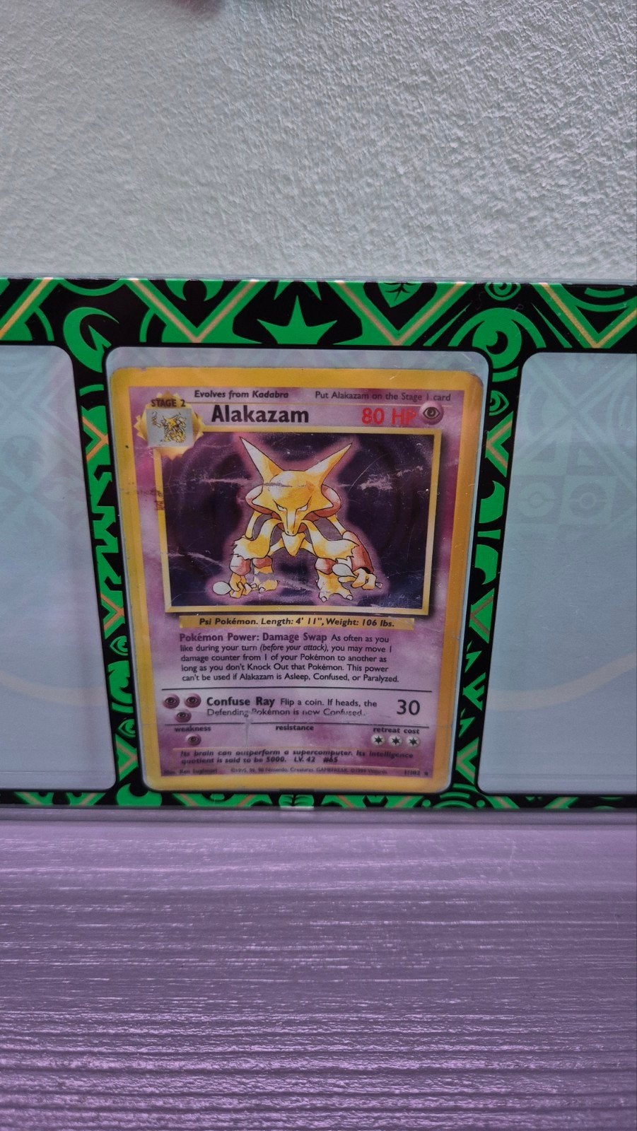 Alakazam 1/102 Base Set Pokémon kaart - Beschadigd, Ophalen of Verzenden, Gebruikt, Losse kaart