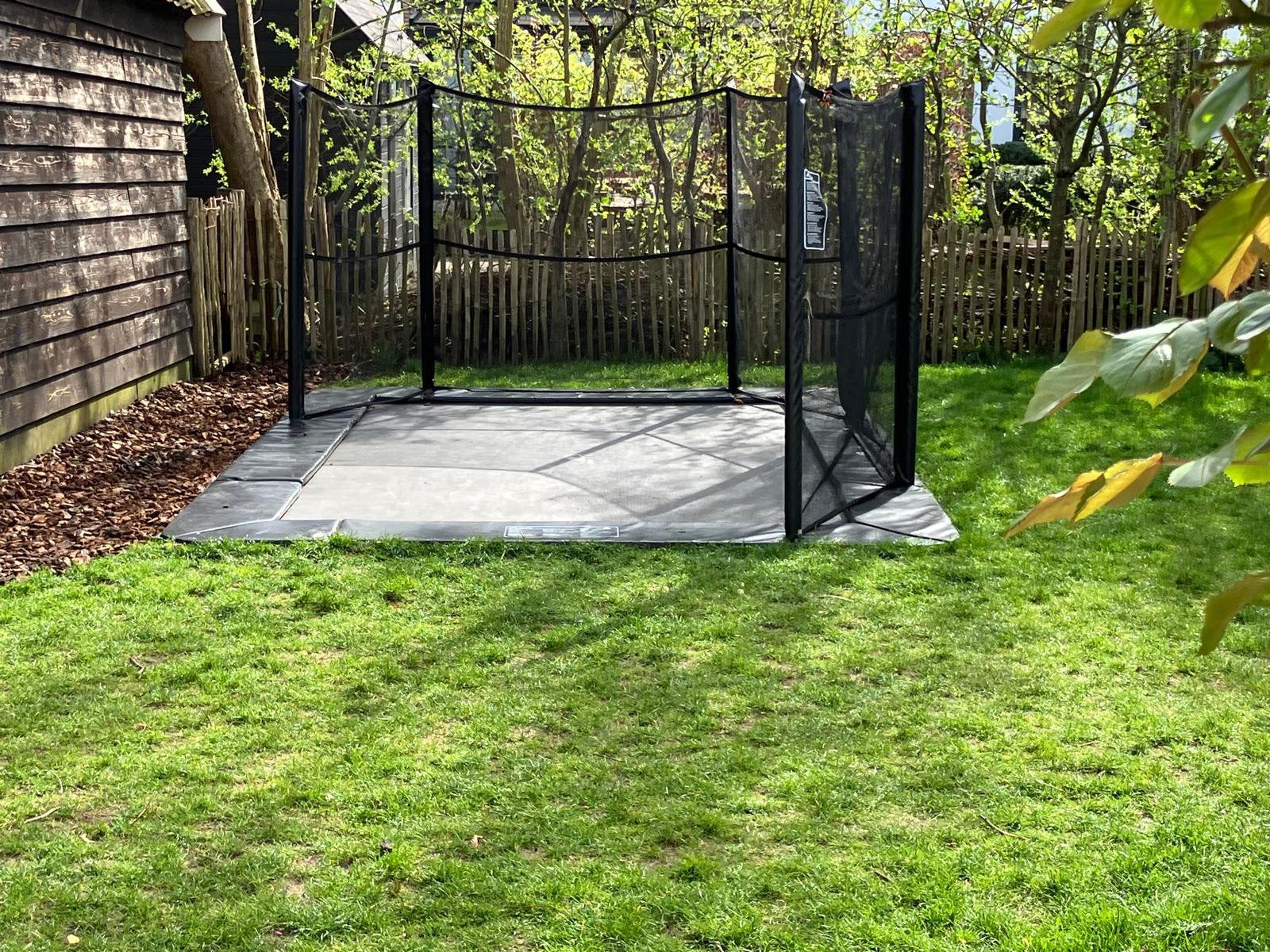 Trampoline rechthoekig flatground 430x205, Ophalen, Gebruikt