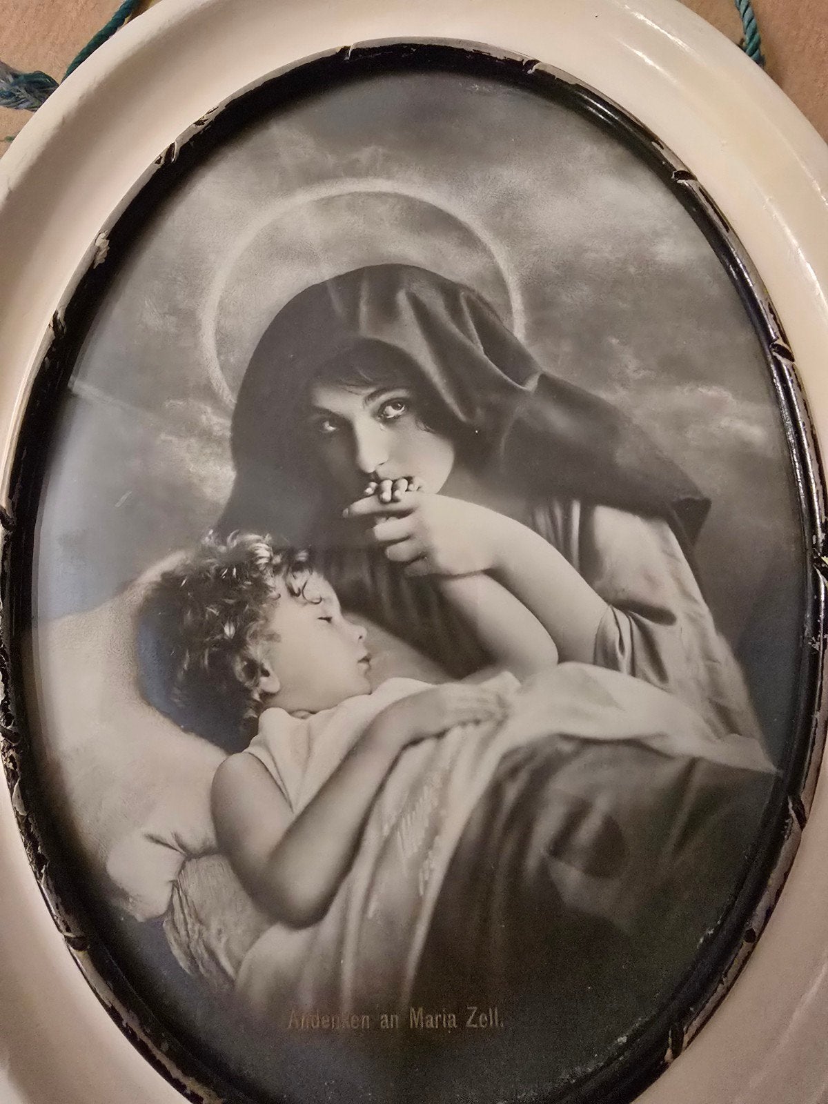 Antieke religieuze devotieprent ‘Weinende Madonna’ j. 20/30, Ophalen of Verzenden