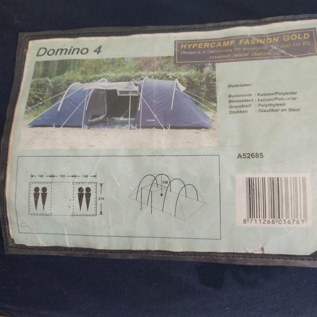 Hypercamp Domino 4 Tent - 4m lang, 2x2 persoons slaapcabine, Ophalen of Verzenden, Gebruikt, Tot en met 4