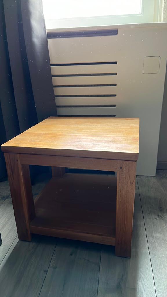 Teak tafel 50x 50 bijzet tafeltje, Ophalen, Vierkant, 55 tot 75 cm, 45 tot 60 cm
