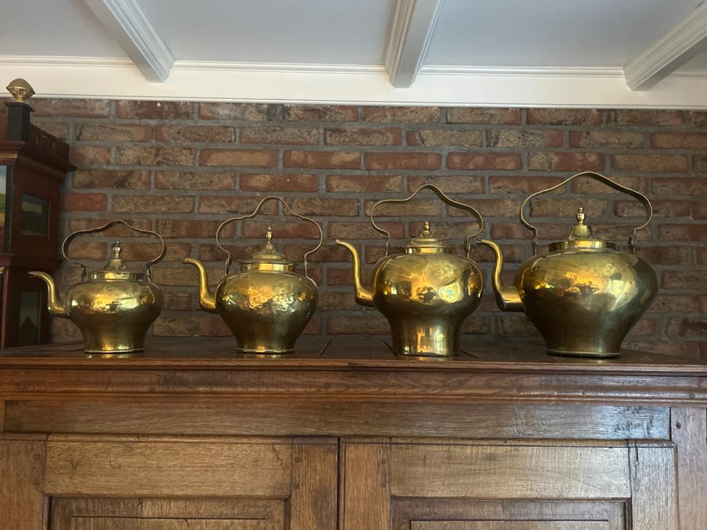 Set van 4 antieke koperen theeketels, Ophalen of Verzenden, Koper