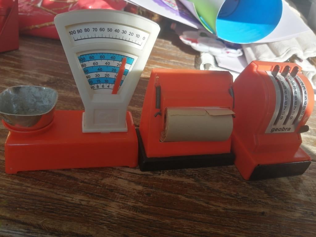 Vintage speelgoed kassa, weegschaal en bonnenprinter, Ophalen of Verzenden, Jongen of Meisje