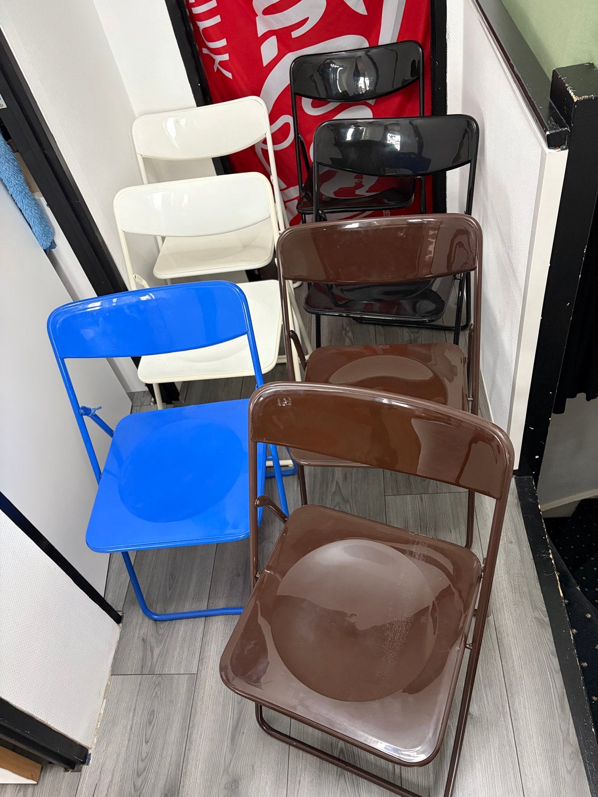IKEA Klapstoelen - Diverse kleuren (7 stuks), Huis en Inrichting, Stoelen, Ophalen, Gebruikt, Overige kleuren, Metaal