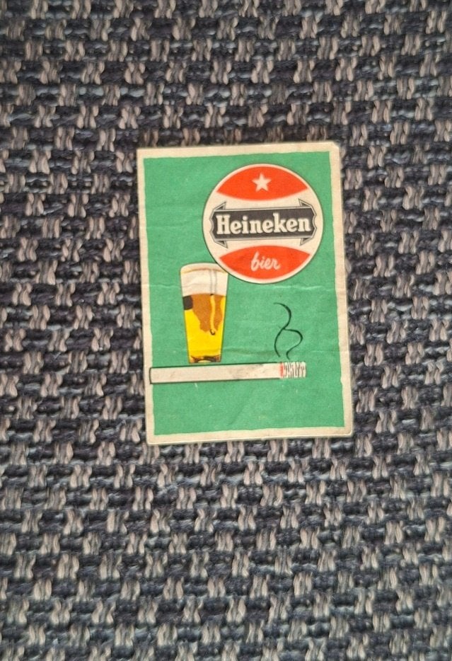 Heineken bier plaatje van lucifer doosje oudje, Ophalen of Verzenden, Gebruikt, Overige typen, Heineken