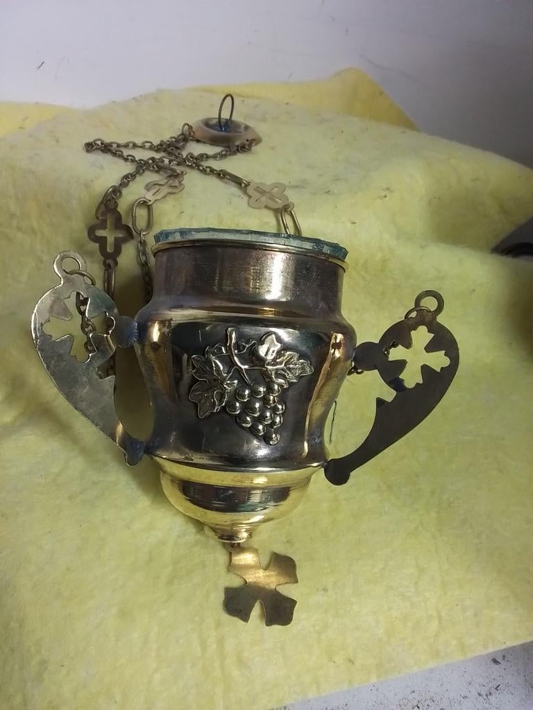 14828) godslamp met druiven trossen met binnenpot, Antiek en Kunst, Antiek | Religie, Ophalen of Verzenden