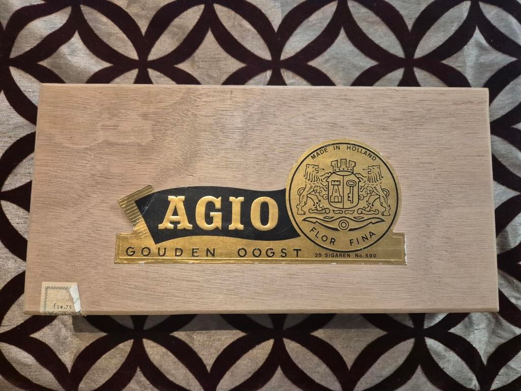 Vintage Agio Gouden Oogst Sigarenkist met Sigaren, Tabaksdoos of Verpakking, Agio Cigars, Duizel, Nederland, Ophalen of Verzenden