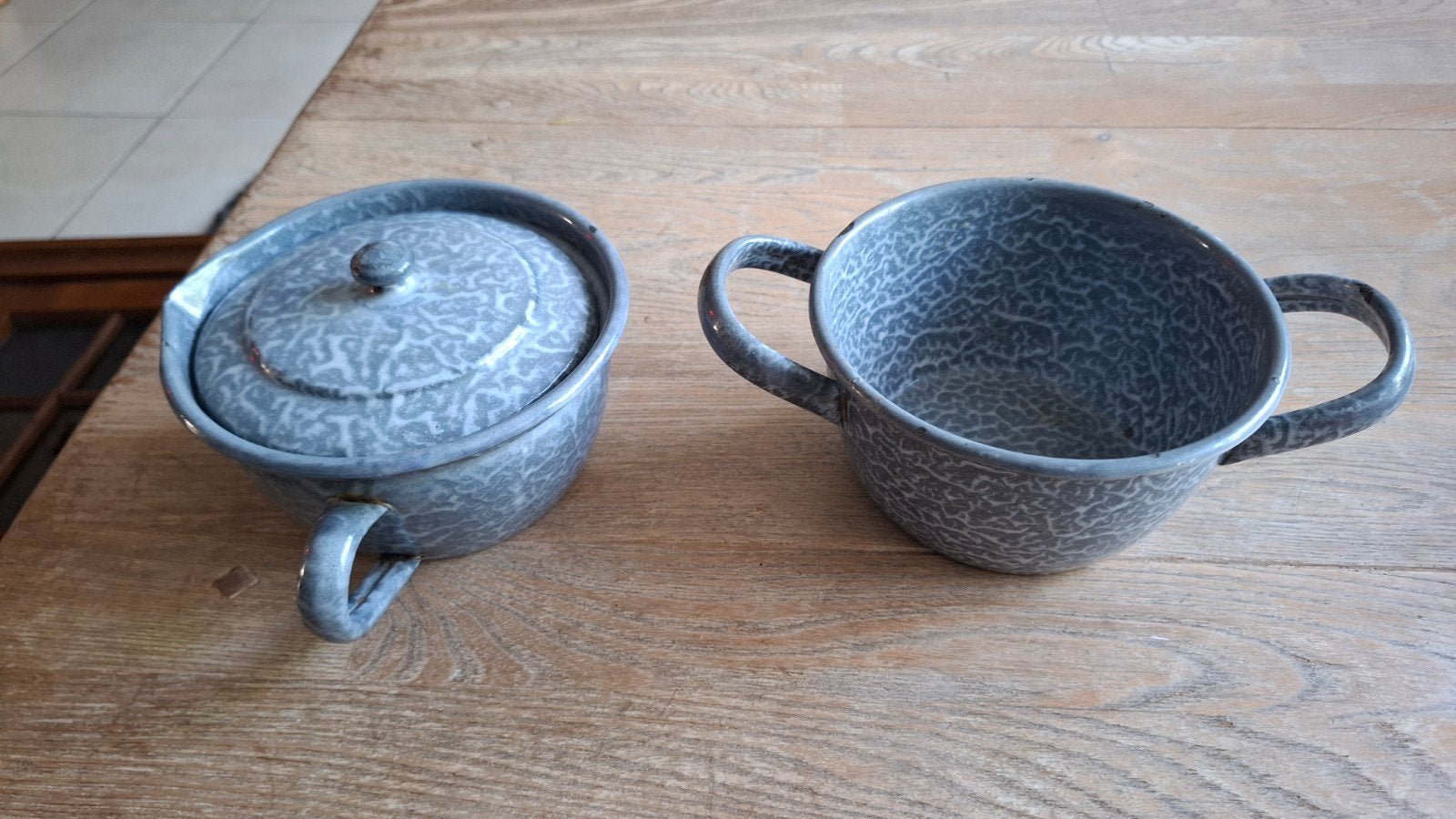 Grijs gewolkt grijsgewolkte pannetjes 15cm doorsnee zsm weg, Antiek en Kunst, Ophalen of Verzenden