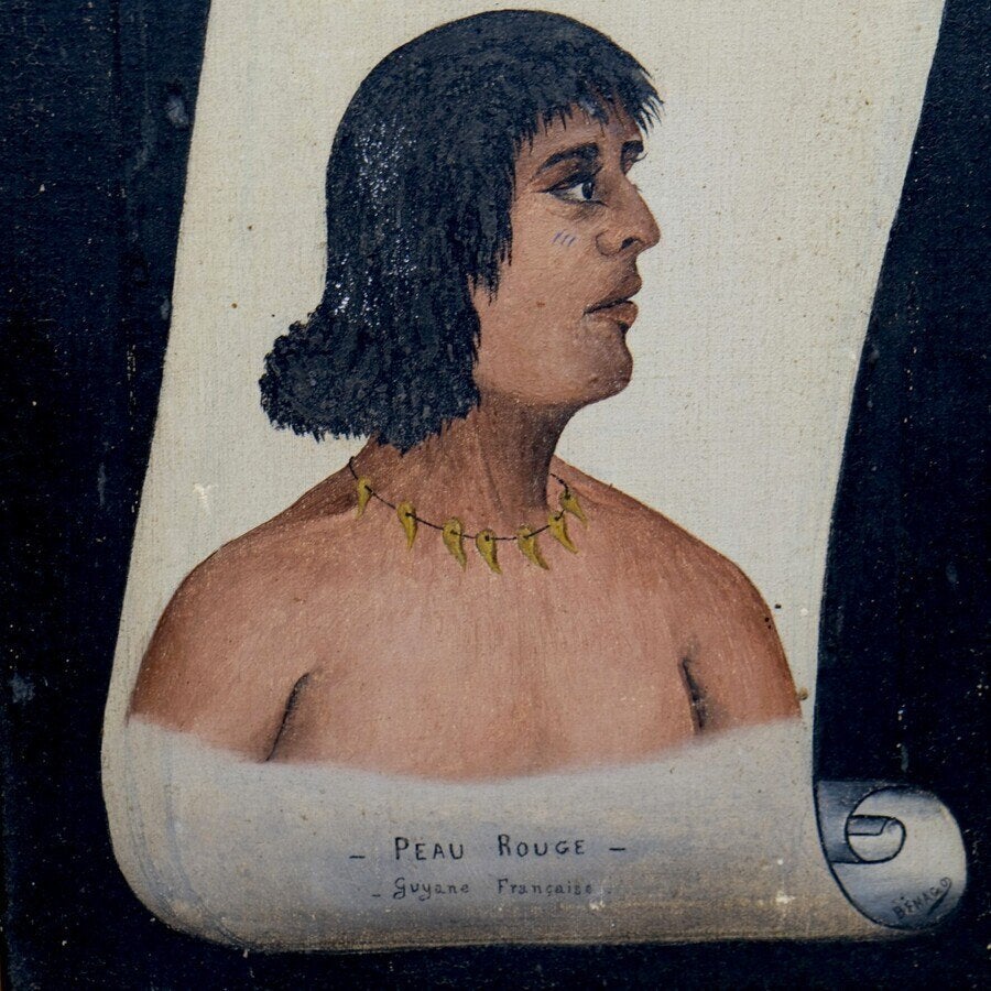 Portret van een Indiaan, Frans-Guyana, Gesigneerd, Ophalen of Verzenden, Olieverf, Portret
