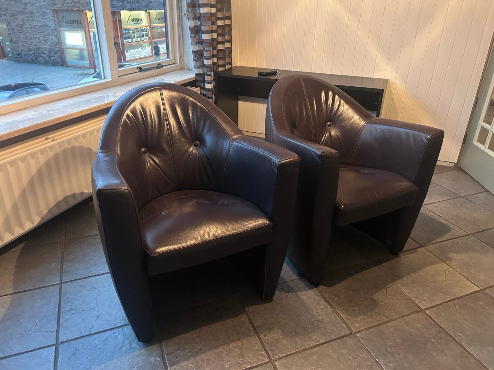 2x Leolux Carabas fauteuils - paars leer, Ophalen, Gebruikt, Twee, Overige kleuren