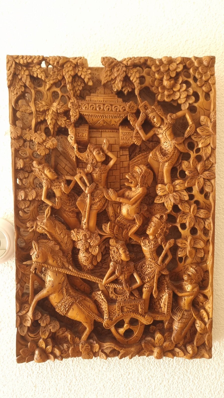 Houtsnijwerk paneel Bali Indonesië, Antiek en Kunst, Kunst | Beelden en Houtsnijwerken, Ophalen of Verzenden