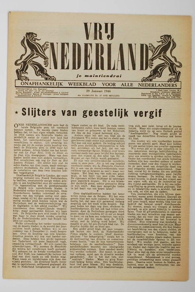 Vrij Nederland Londense editie 01-1944 herdruk krant WOII, Verzamelen, Zo goed als nieuw, Verzenden, Amsterdam, Overige soorten