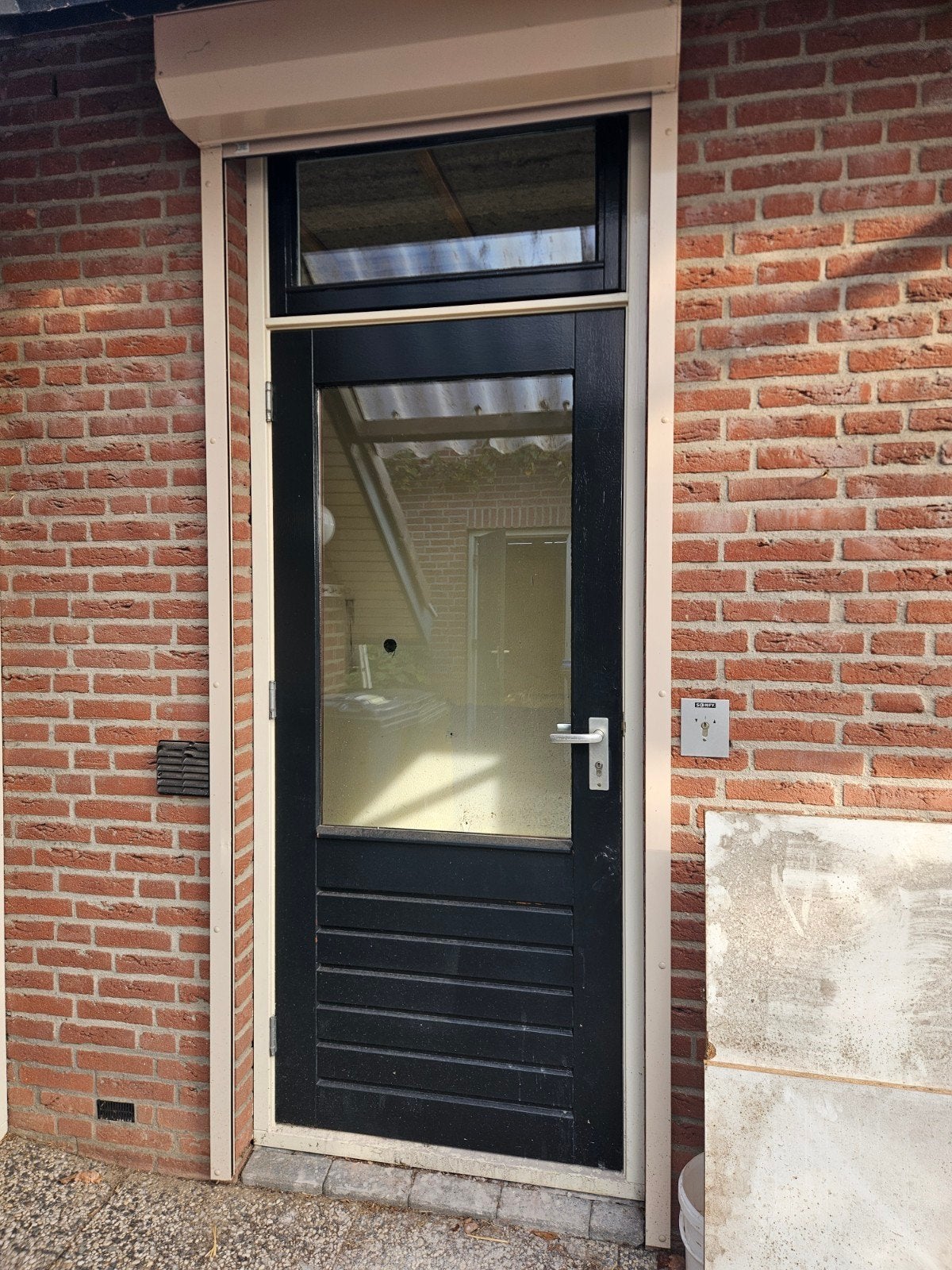 Hardhouten kozijn met deur en bovenlicht incl. rolluik, Ophalen, 200 cm of meer