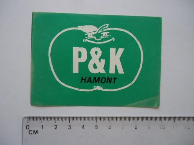 sticker oud Hamont P&K appel apple logo retro, Verzenden, Zo goed als nieuw, Bedrijf of Vereniging