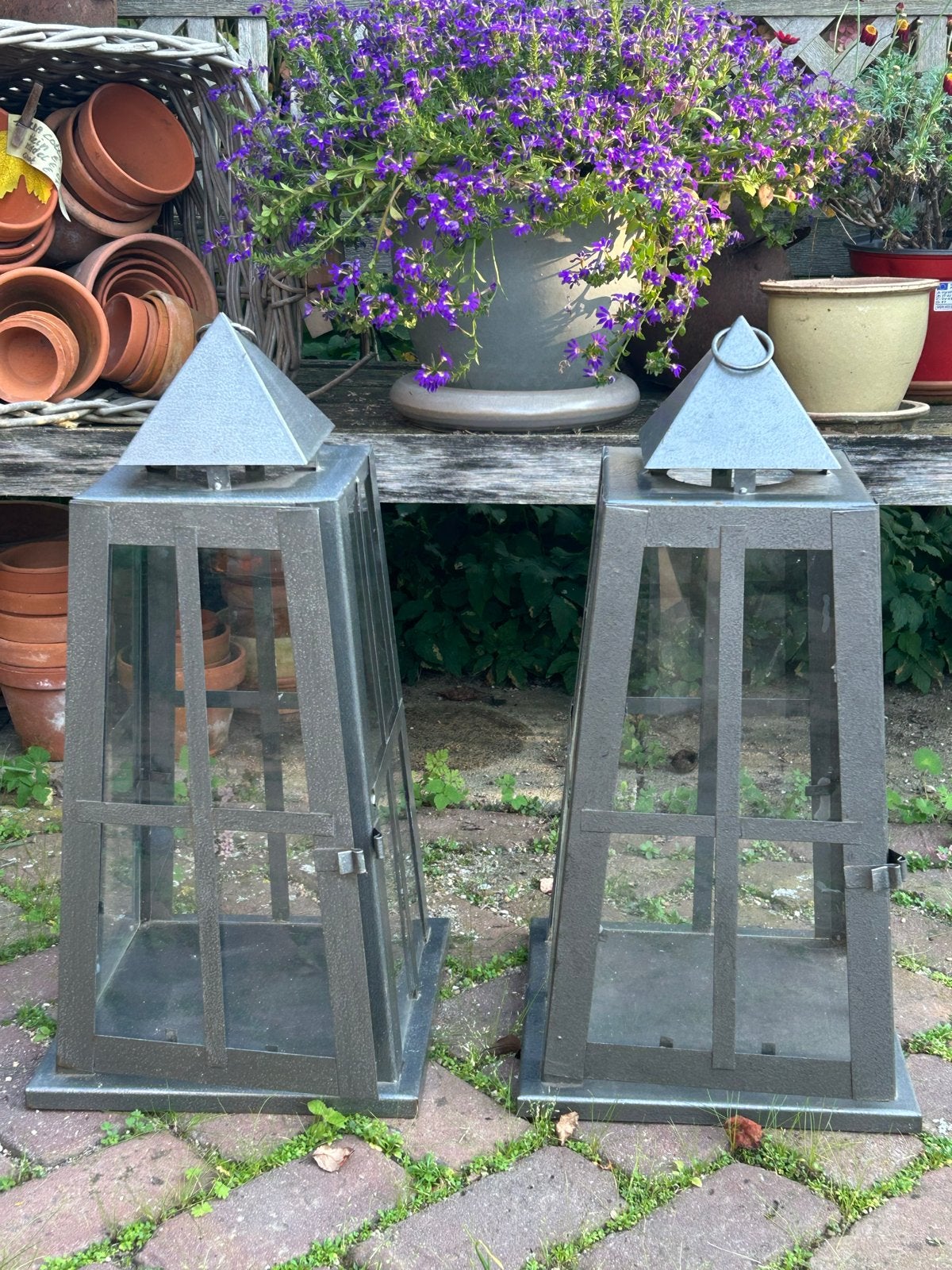 2 identieke windlichten lantaarns voor tuin terras en balkon, Tuin en Terras, Ophalen of Verzenden, Zo goed als nieuw