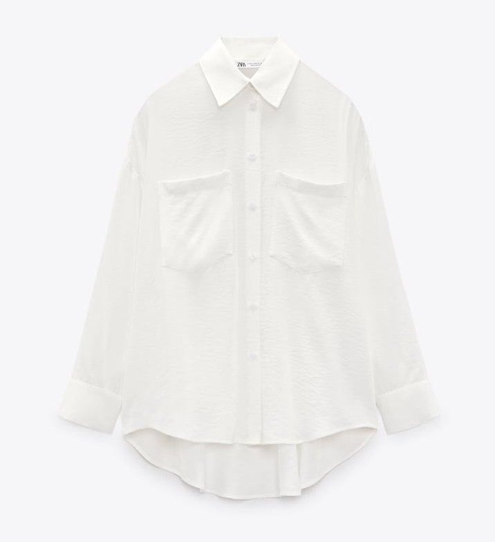 Zara satijnen oversized blouse overhemd wit maat M, Maat 38/40 (M), Nieuw, Ophalen of Verzenden, Wit