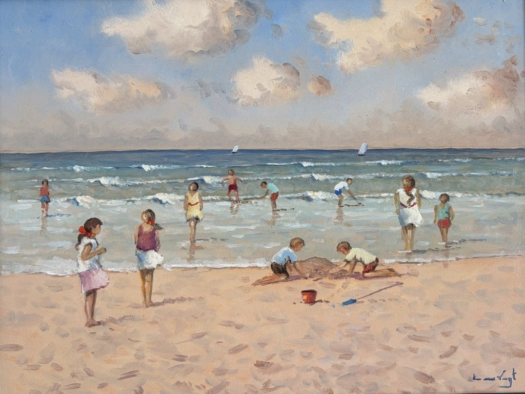 Leen van Vugt, kinderen spelen op het strand, Ophalen