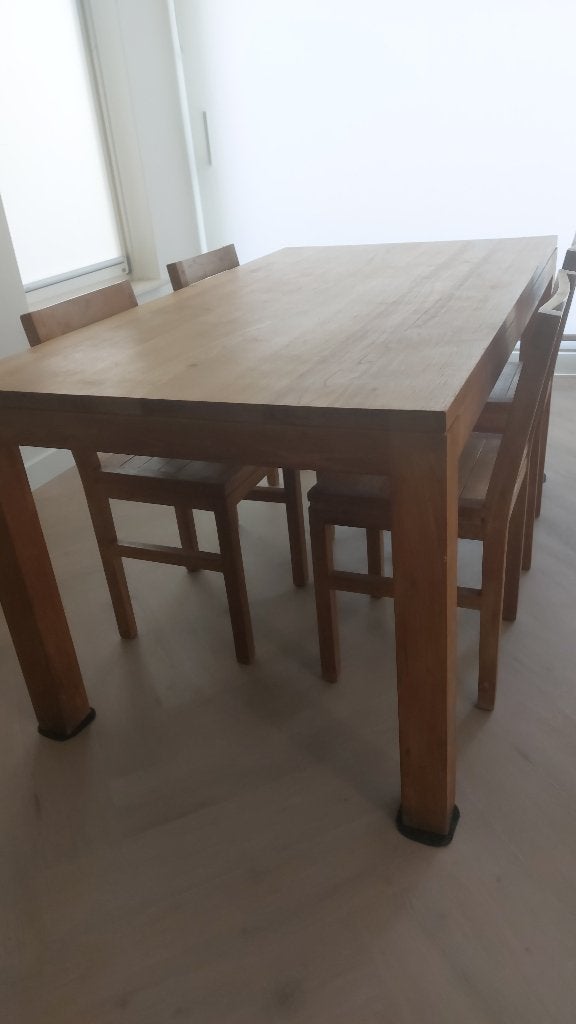 Teakhouten eettafel met 4 stoelen, Huis en Inrichting, Tafels | Eettafels, Ophalen, Gebruikt, Teakhout, 50 tot 100 cm