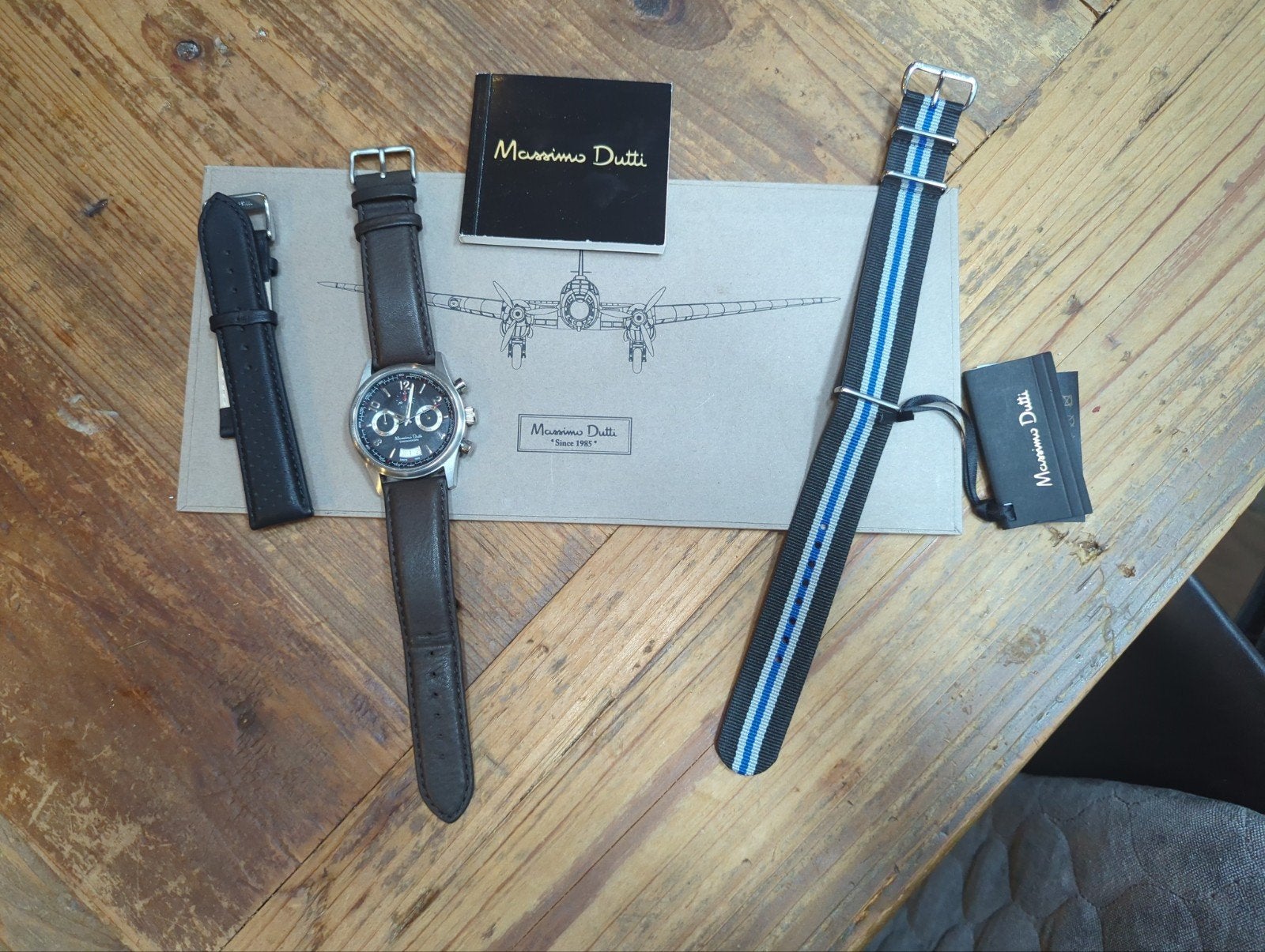 Massimo Dutti horloge met extra bandjes, Leer, Staal, Polshorloge, Zo goed als nieuw