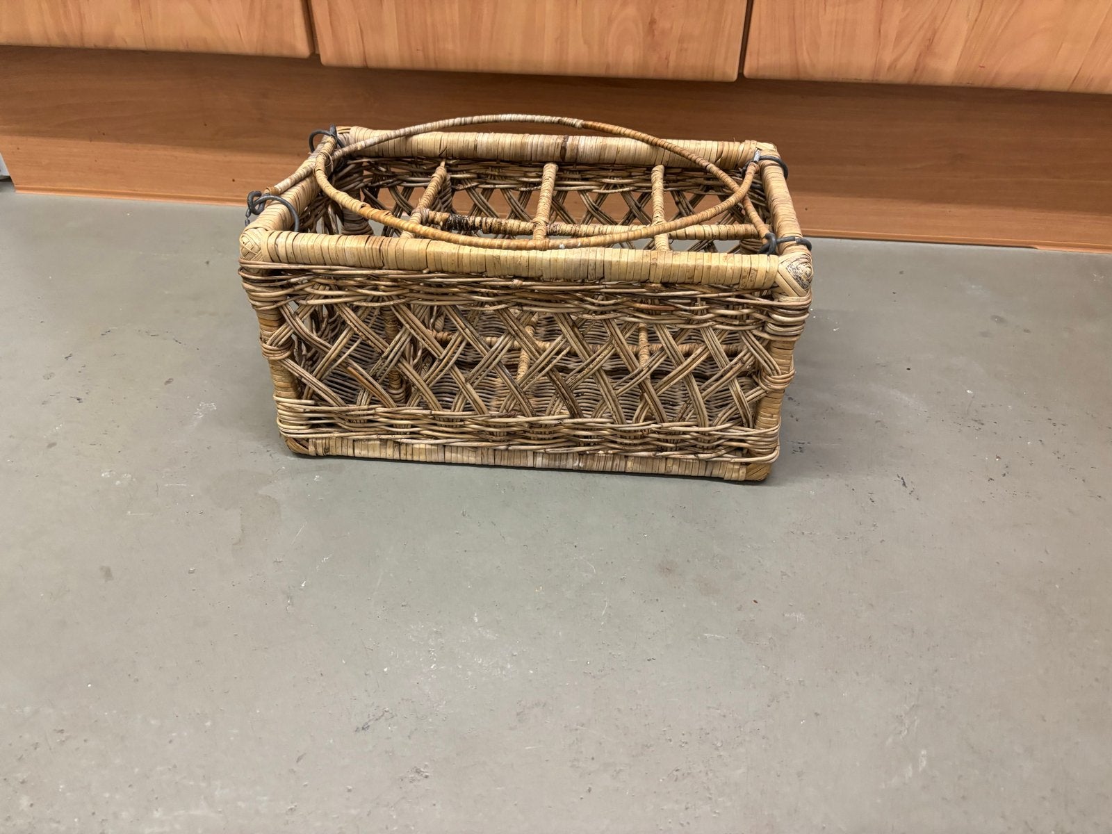 Rotan flessenmand met handvat - Vintage, Gebruikt, Gevlochten, Mand, Ophalen of Verzenden
