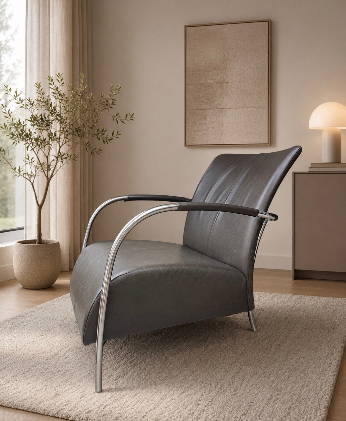 MONTES LOMAS HIGHLAND LEER STRAK DESIGN RELAX FAUTEUIL BRUIN, Huis en Inrichting, Ophalen, Minder dan 75 cm, Leer, Zo goed als nieuw