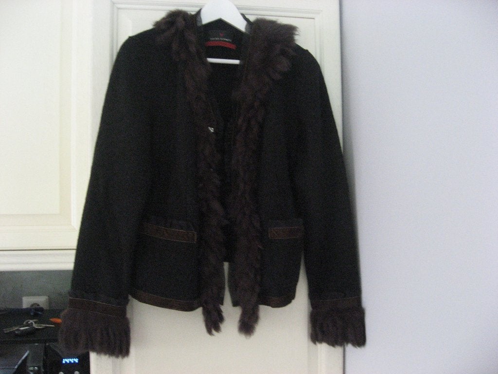 antraciet Fuchs Schmitt jasje, bruine bontkraag, mt XL, Verzenden, Zo goed als nieuw, Fuchs Schmitt, Jasje of Colbert