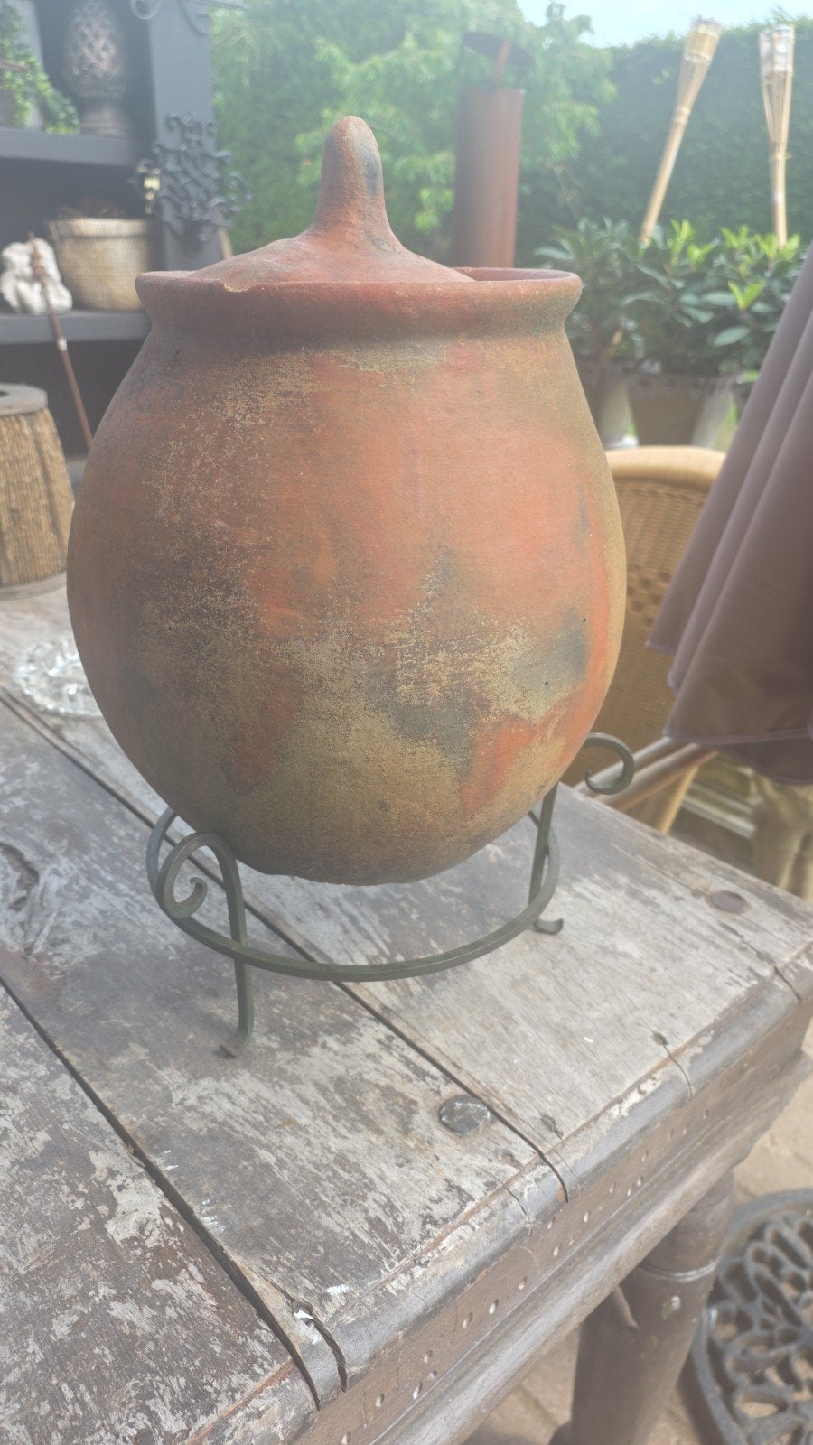 Brocante kruik op standaard, Ophalen of Verzenden