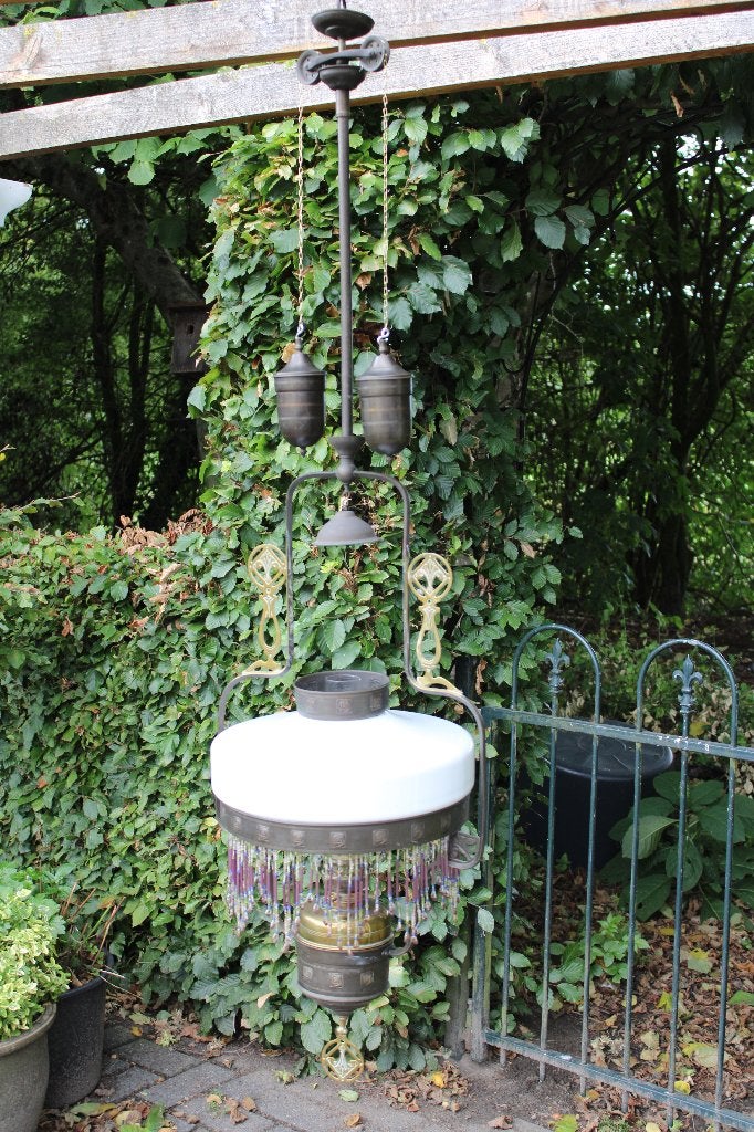 Petroleum Hanglamp, Gebruikt, Overige fittingen, Glas, Antiek