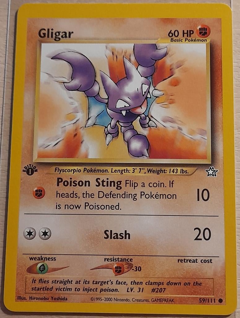 Pokémon Neo Genesis: Gligar 1ed (Boosterfresh), Ophalen of Verzenden, Zo goed als nieuw, Losse kaart