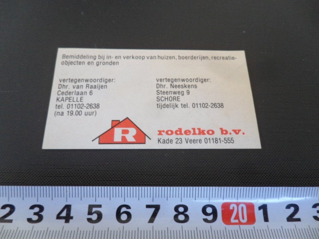 sticker Veere RODELKO BV Kade 23  Kapelle  Schore, Ophalen, Zo goed als nieuw