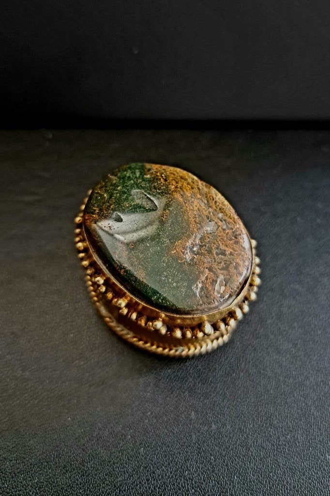 Vintage messing pillendoosje steen, Antiek en Kunst, Curiosa en Brocante, Ophalen of Verzenden