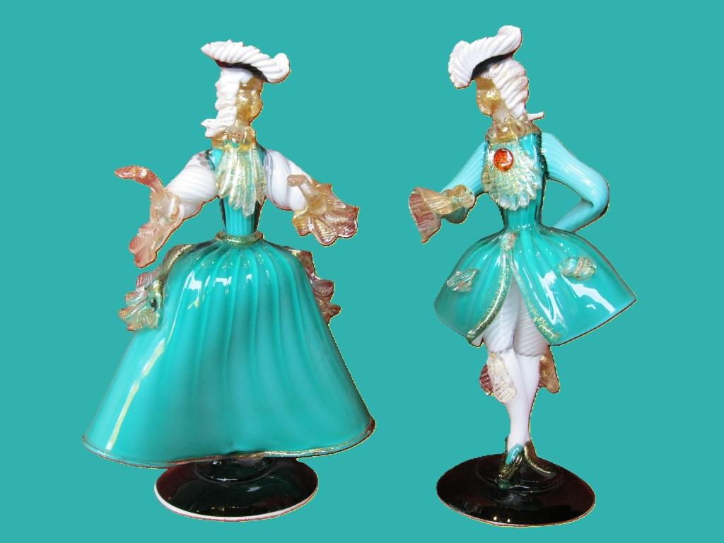 Murano mooie koppel maskerade wit/turquoise., Ophalen