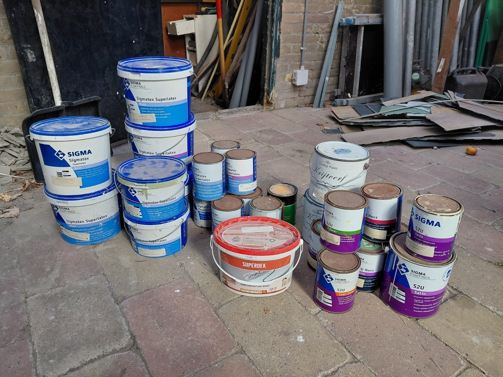 Diverse verven: oa Sigma lak, latex en krijtverf, Doe-het-zelf en Verbouw, Ophalen, Gebruikt, Overige typen