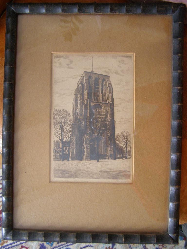 Oude gravure De Oldenhove Leeuwarden ingelijst 29x39 cm gesi, Antiek en Kunst, Kunst | Etsen en Gravures, Gravure, Gesigneerd