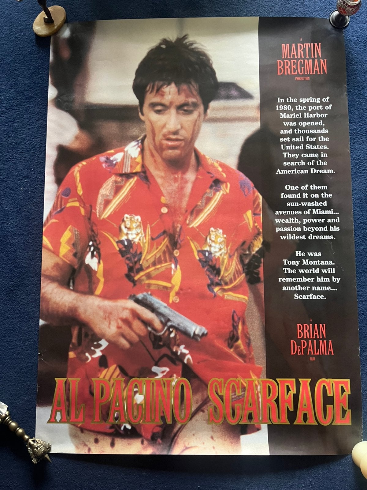 Vintage jaren '80 Poster Al Pacino Scarface., Ophalen, Rechthoekig Staand, Zo goed als nieuw, A1 t/m A3