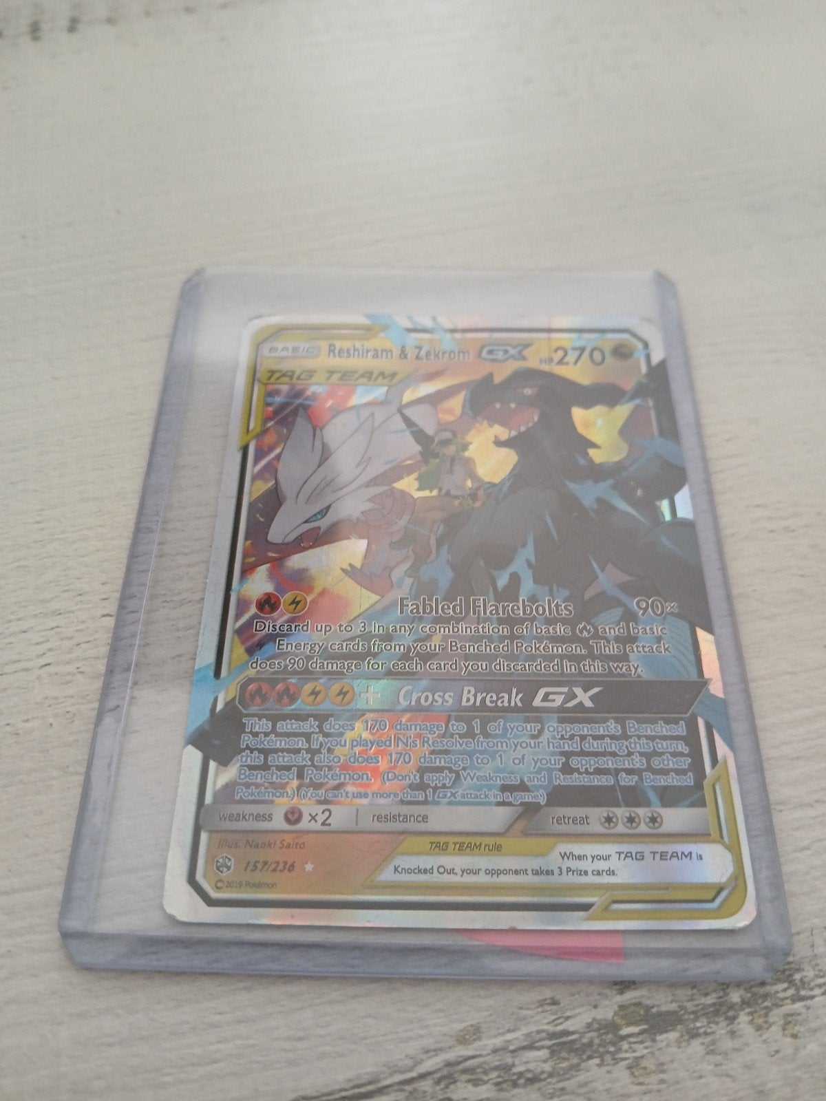 Reshiram & Zekrom GX Pokémon Kaart - Tag Team, Ophalen of Verzenden, Gebruikt, Losse kaart