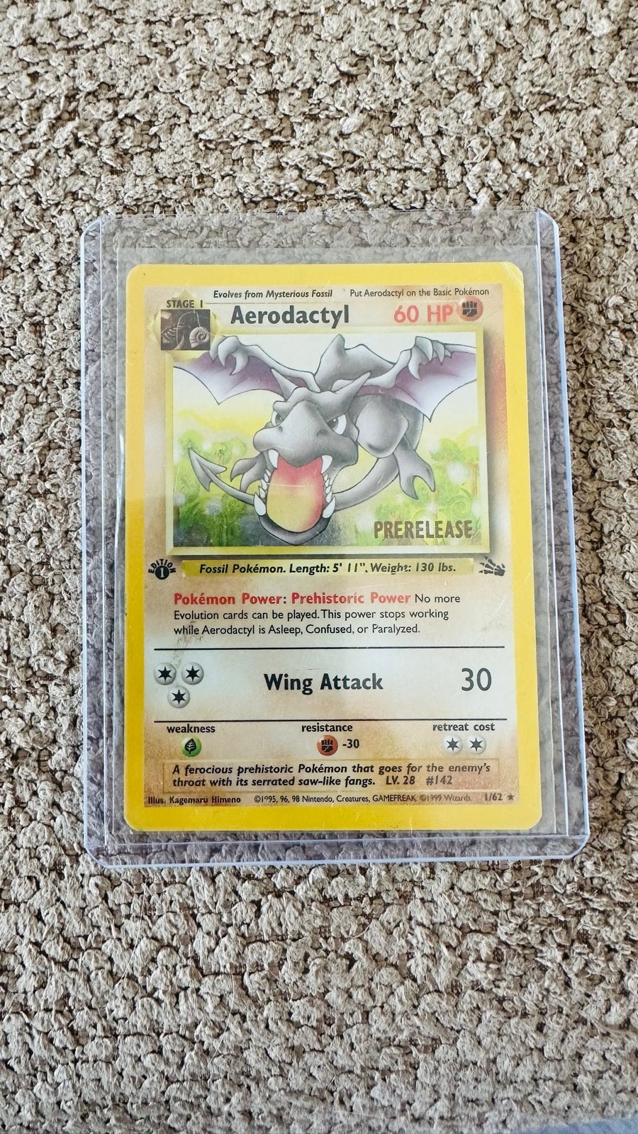 Aerodactyl Prerelease Pokémon Kaart (Fossil Set), Ophalen of Verzenden, Zo goed als nieuw, Losse kaart