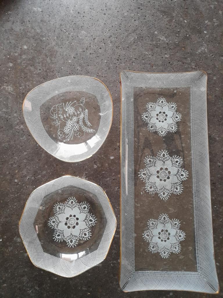 Vintage glazen schalen set met gouden rand, Ophalen