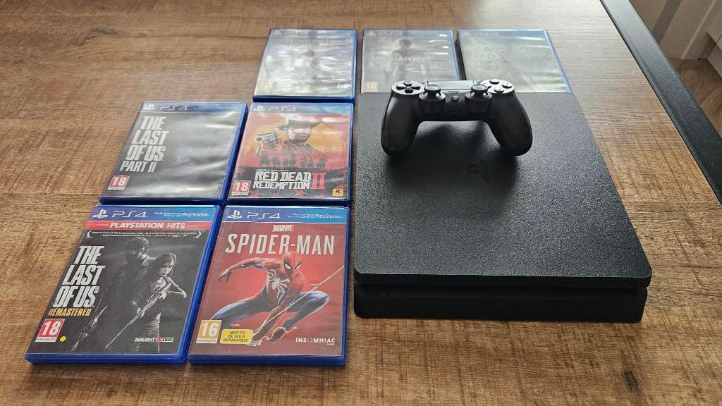 PlayStation 4 Slim 1TB + 7 AAA-games + controller, Ophalen of Verzenden, 1 TB, Met 1 controller, Slim