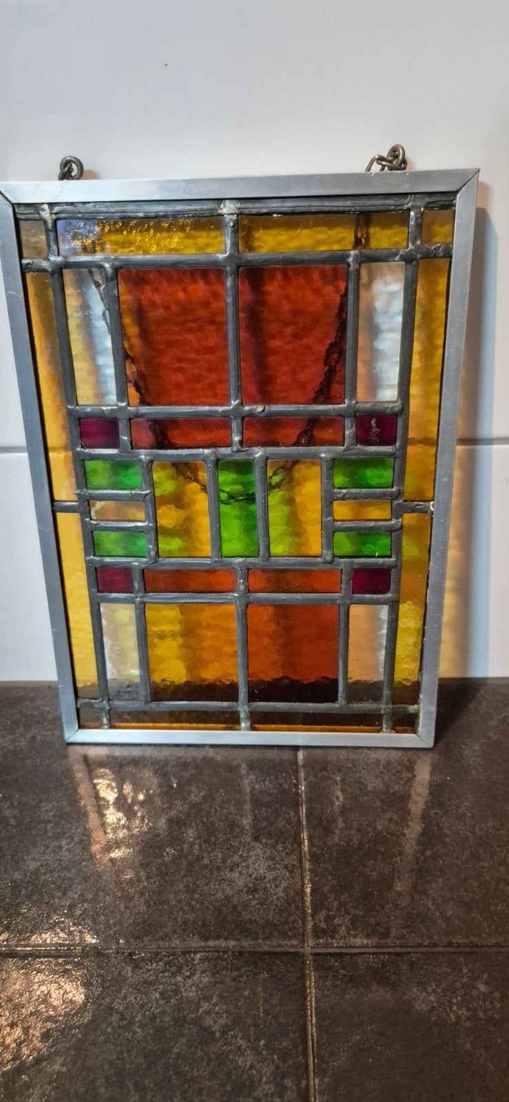 Vintage Glas-in-lood Raamhanger - Kleurrijk Design, Vintage, Gebruikt, Meerkleurig, Ophalen of Verzenden