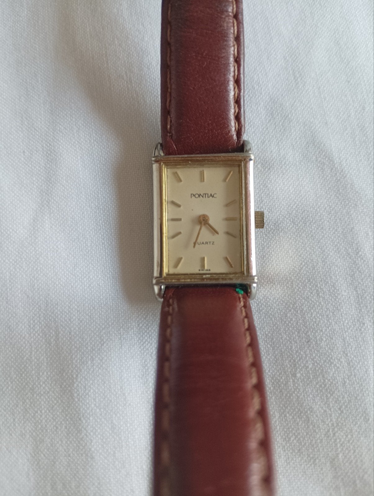 Pontiac Quartz Horloge met Bruin Leren Bandje, Ophalen of Verzenden, Leer, Overige merken